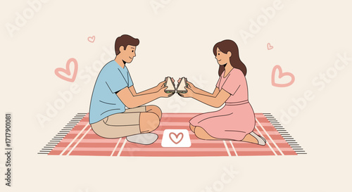 Romantic Picnic Shared With A Loved One, Showing Hearts, And Sharing Sandwiches Together