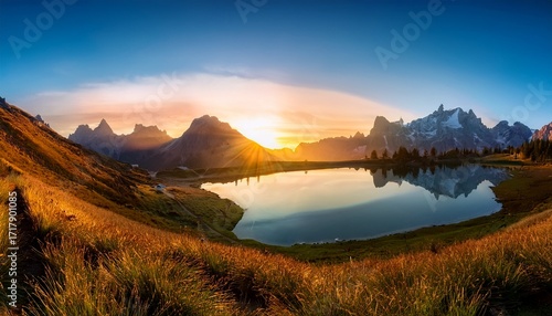 Breathtaking Sunrise Over Mountainous Landscape With Lake Reflection Widescreen 21 9