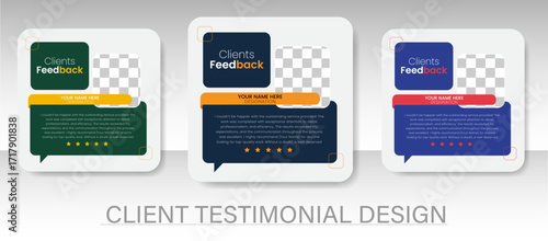 Creative Client Testimonial Design, Customers Review Web Banner and Social Media Post Template 