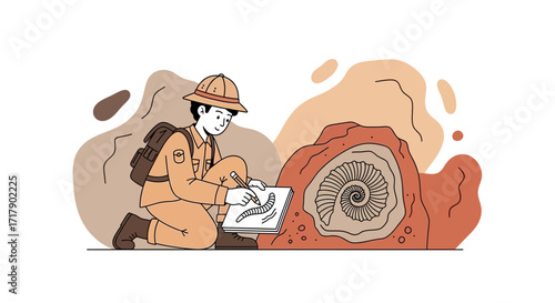 Scientist Analyzing Fossil Specimen and Documenting Discoveries on a Study Expedition
