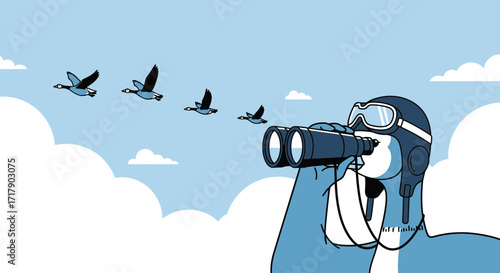 Seeking Flight: An Adventurer's Skyward Gaze, Observing Birds During Exploration