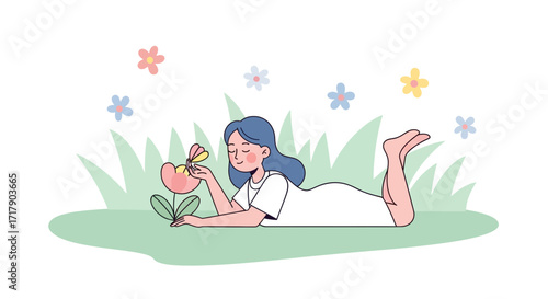 Serene Moment: A Young Woman Connects With Nature And Finds Inner Peace