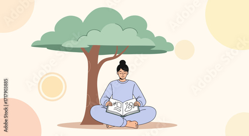 Serene Person Reading Under Shade Of A Tree For Contemplative Inspiration And Tranquility