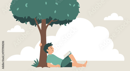 Serene Scene Of A Person Enjoying A Book Whilst Relaxing Under A Lush Shade Tree