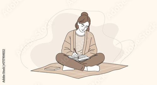 Serene Writer: Person Sketching Journal, Focused, Sitting Cross-Legged and Contemplating