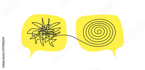 Two speech bubbles. Art scribbles. Mind line sign