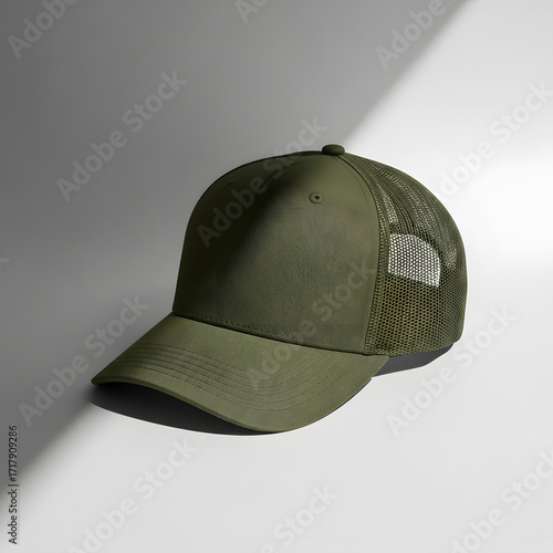 Olive Green Trucker Hat with Shadow Effect