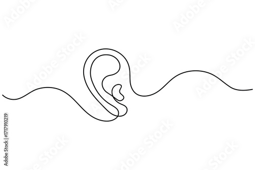 Human ear continuous one line art drawing abstract ear outline minimalist vector illustration