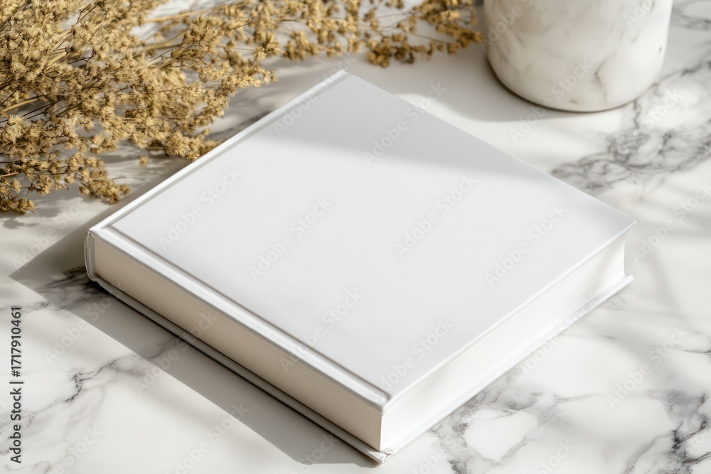 Fototapeta premium Book cover mockup on marble coffee table