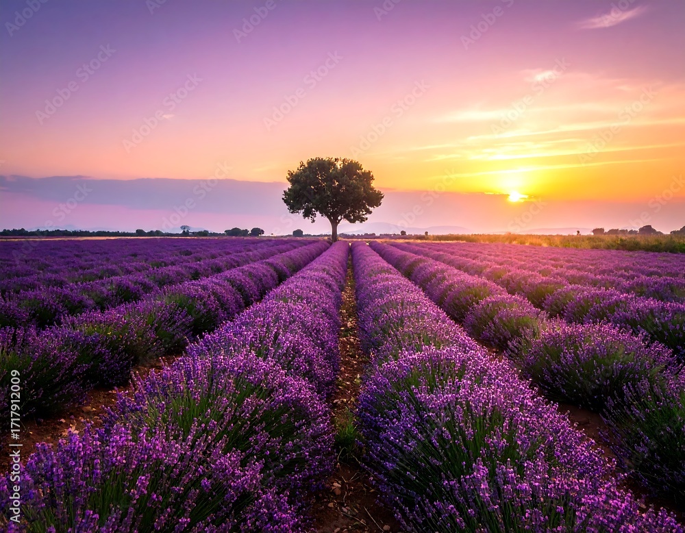 Naklejka premium Lavender field at sunrise (4)