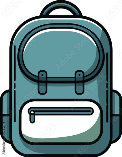 Modern Teal Backpack Vector Illustration with Zipper and Pockets for School and Travel Needs