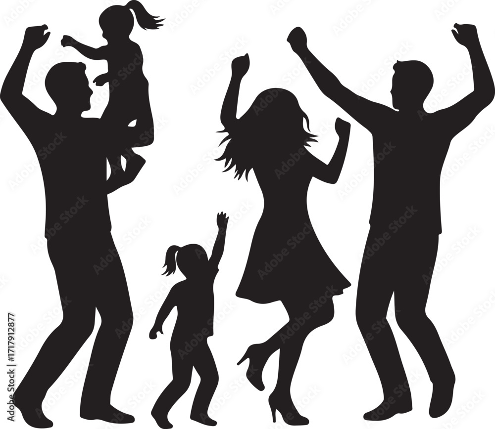 Obraz premium Solid black silhouette family dancing together