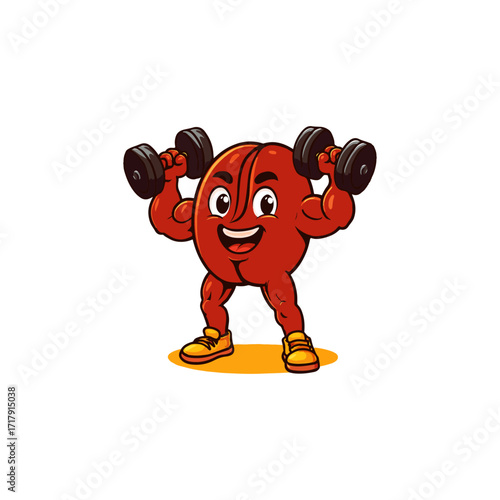 Energetic Coffee Bean Character Lifting Weights