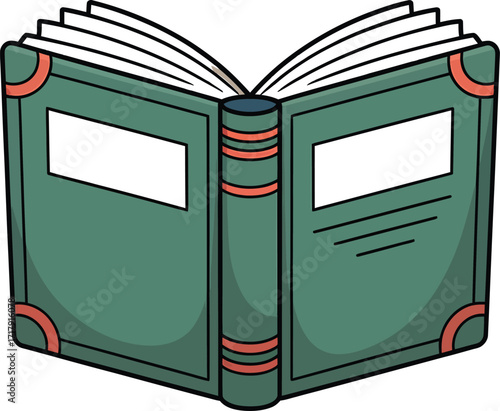 Open Book Illustration with Green Cover for Educational and Literary Projects and Designs