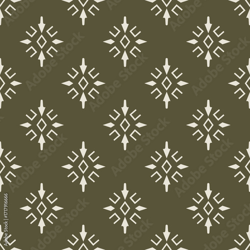 Seamless geometric line pattern in Arabian style, ethnic ornament. Endless texture for wallpaper, banners, and invitation cards. Green and white graphic lace background