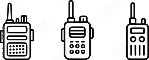 Walkie Talkie Radio Outline Icons set.