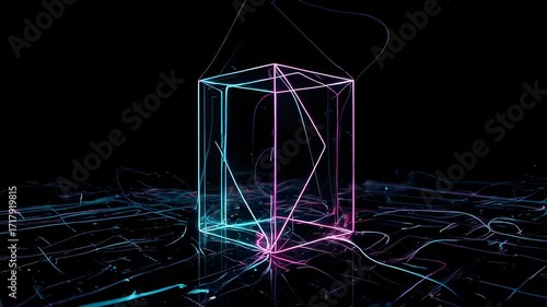 Futuristic Neon Hexagonal Grid Looping Background
