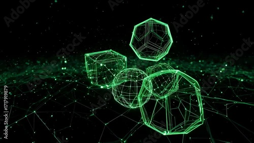 Abstract Line Art with Rotating Wireframe Cube Looping Background
