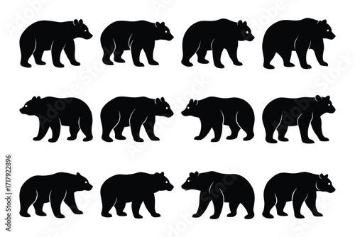 Black Bear Silhouette Vector Set Animal Wildlife Graphic Collection Bundle