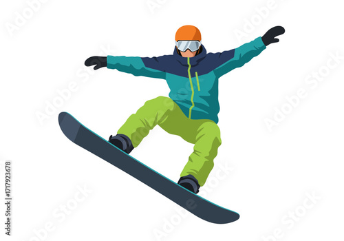 Snowboarder in mid-air performing a trick with style.
