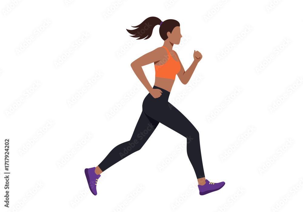 Fototapeta premium Sporty woman with ponytail jogging in athletic wear.