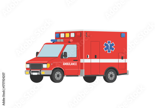 Red Ambulance Emergency Vehicle Medical Transport Illustration.