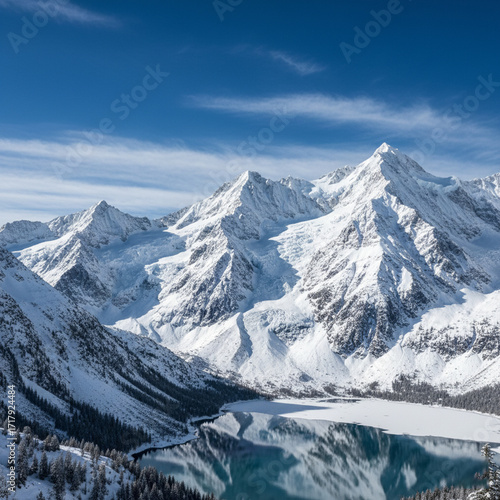 snow covered mountains in winter