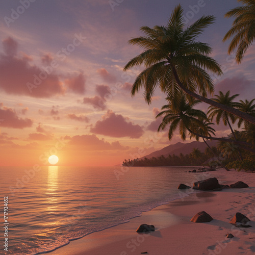 tropical beach with palm trees