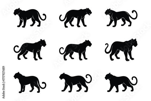 Black Panther Silhouette Set Bundle Vector Graphic Collection Isolated On White