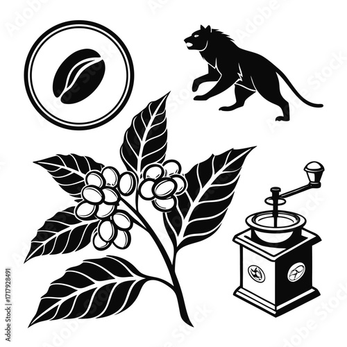 Coffee and Café Elegant Vector royalty-free Silhouette vector arts Collection design in white background .