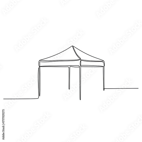 Tent structure outlined in minimalistic design on white background  