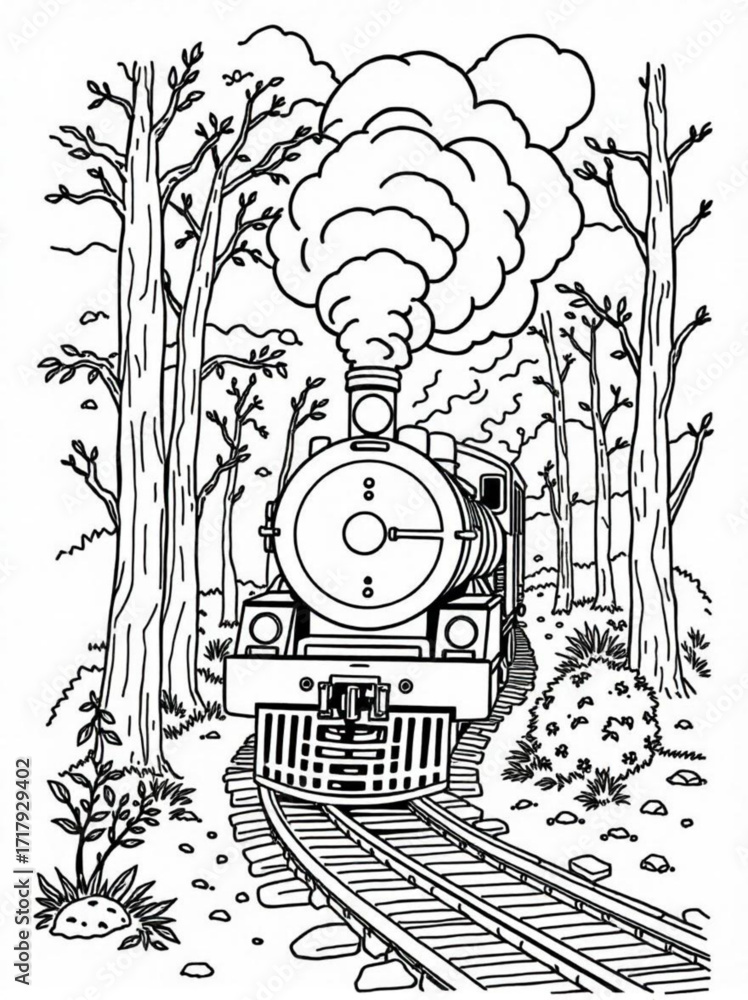 Φωτογραφία Minimilist a vintage steam train chugging along the tracks through a forest with
