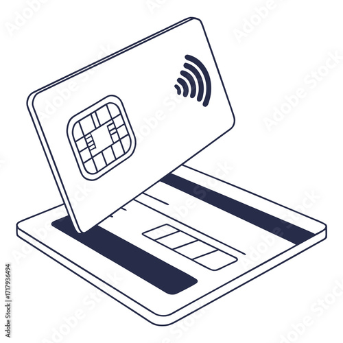 Contactless payment credit card chip silhouette isolated on white background