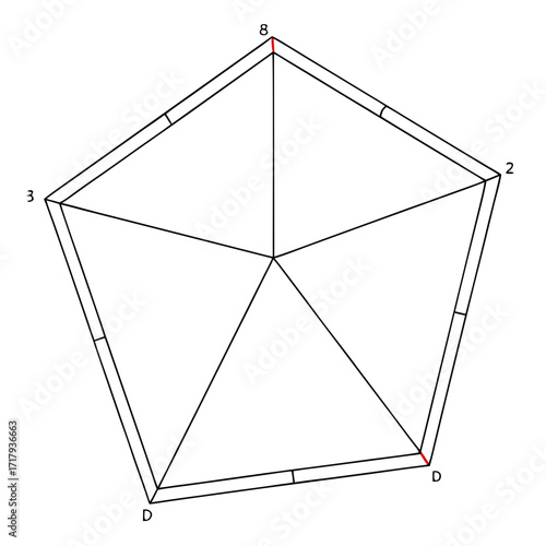 Geometric diagram with numbers and letters silhouette isolated on white background