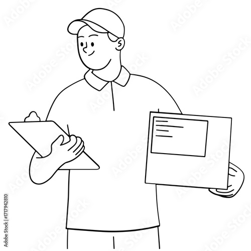 Delivery courier reading list of recipient