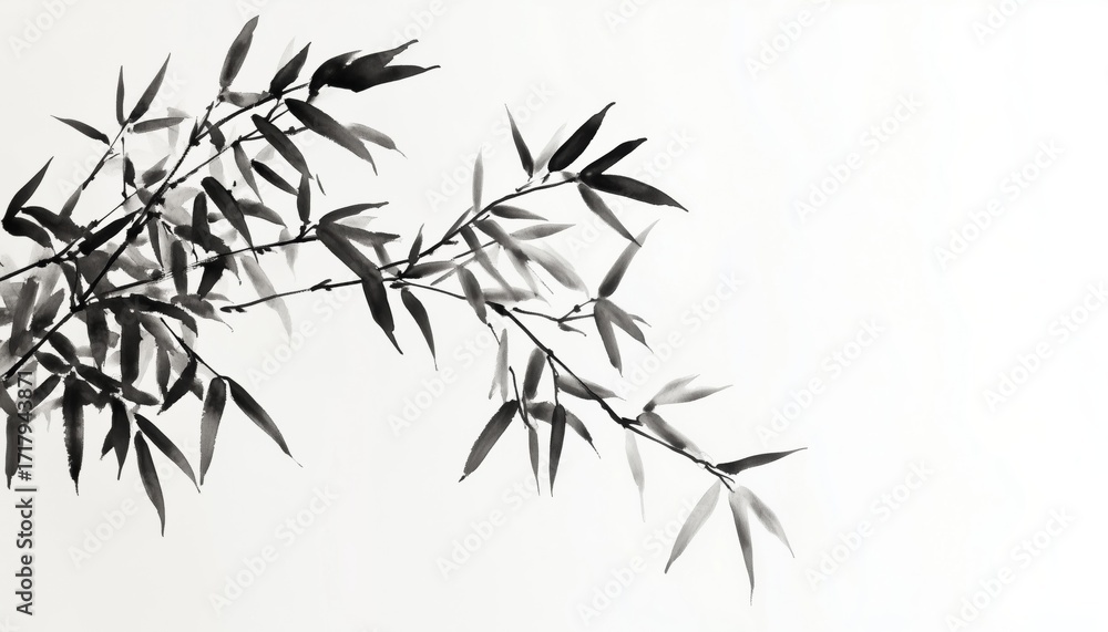 Obraz premium Ized Oriental Brush Painting Of Bamboo Branches - A Stunning Depiction Of Bamboo Branches In Traditional Oriental Brush Painting Style. Rich With Cultural Symbolism.