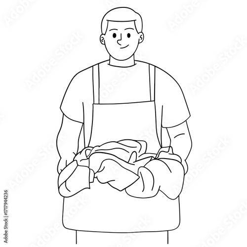 The man brought a basket of dirty clothes for laundry