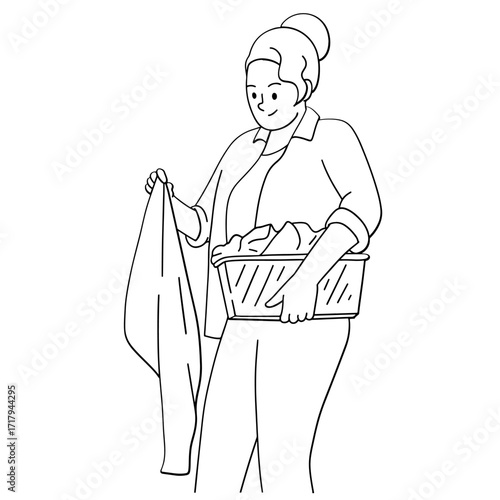 the woman took dirty clothes for laundry