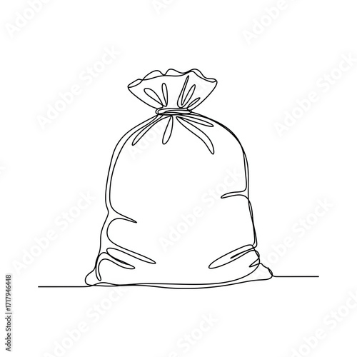 Outline drawing of a tied garbage bag on a flat surface  