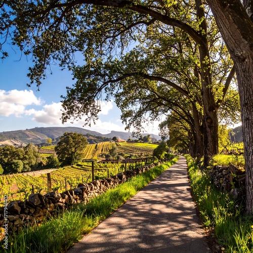 Wallpaper Mural Sunny rural road through vineyard landscape Torontodigital.ca