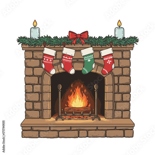 Cozy fireplace decorated with stockings and candles for winter season vector illustration on transparent background	
Отправлено 11 дней назад