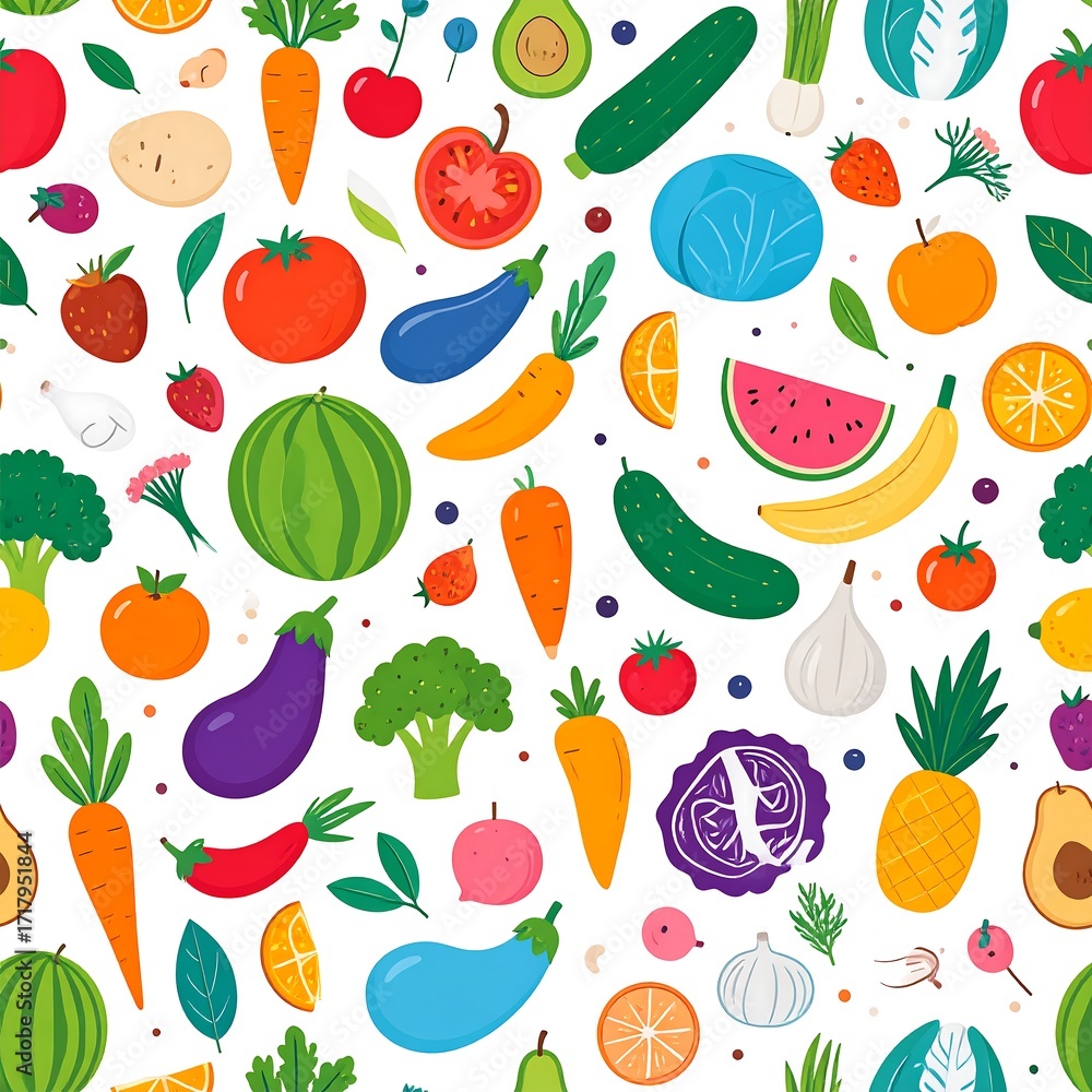 Fototapeta premium Colorful fruit and vegetable pattern