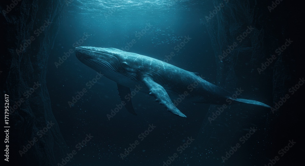 Fototapeta premium Majestic Humpback Whale in Deep Ocean