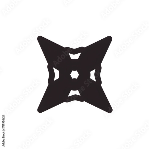 Black shuriken icon on transparent background, symbol of stealth