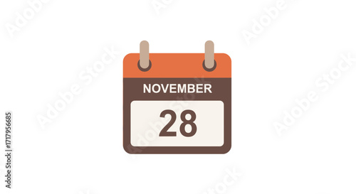 Clean calendar icon showing November 28, representing important dates, planning, and timely reminders for projects