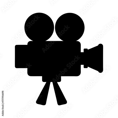 Silhouette antique hand crank movie camera icon minimal vector for retro film design