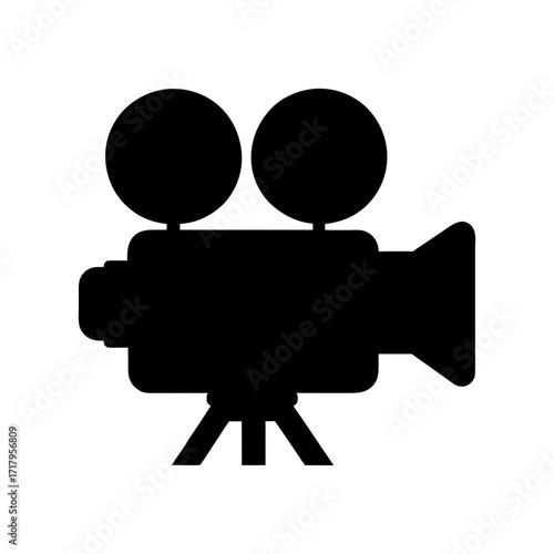 Silhouette classic film projector minimal clean vector icon design with white background