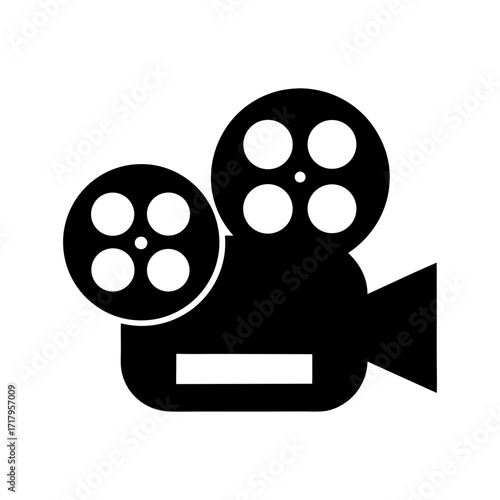 Silhouette old film reel camera icon minimal modern vector for retro cinema illustration