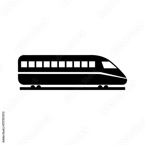 Silhouette passenger train side view minimal design vector icon with white background