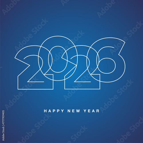 2026 number design with white line combining fat and ultra light typography blue shining design style icon logo. 2026 new year greetings on blue isolated background